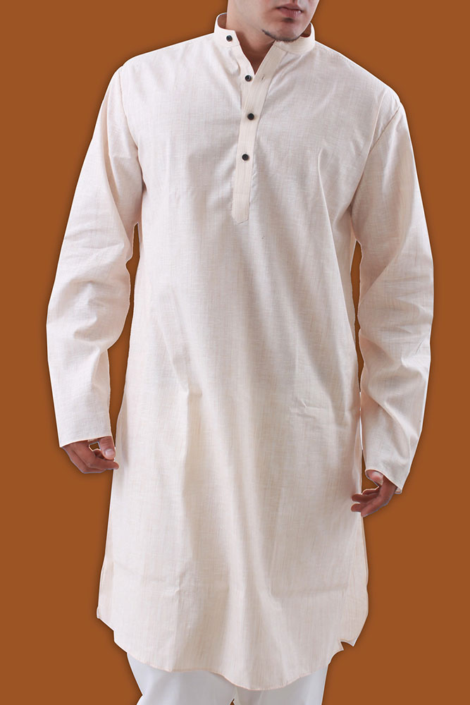 Mens solid beige color cotton Daily wear Kurta Set EKL4107