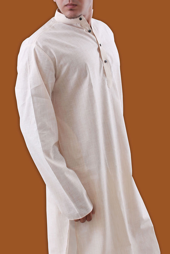 Mens solid beige color cotton Daily wear Kurta Set EKL4107
