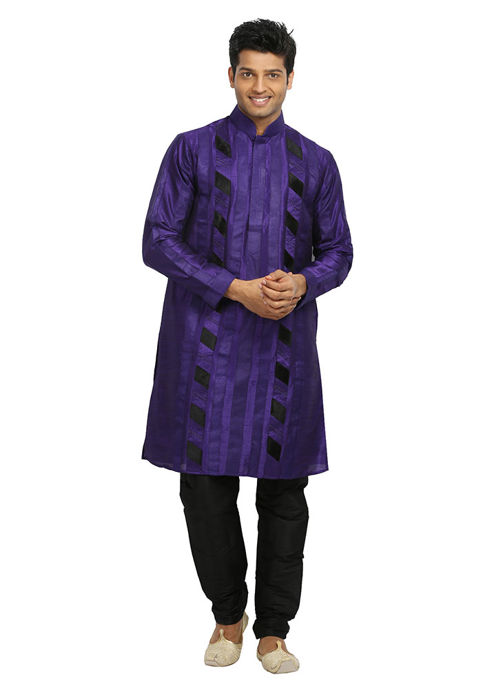 Mens purple color art silk Kurta Set EK4069