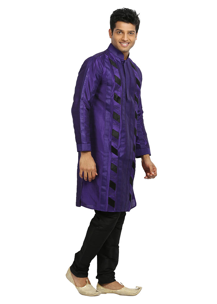 Mens purple color art silk Kurta Set EK4069
